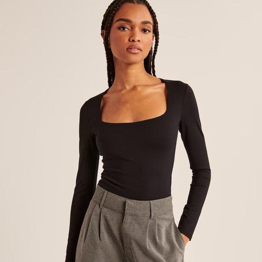 Abercrombie Black Long Sleeve Double-Layered Seamless Fabric Bodysuit